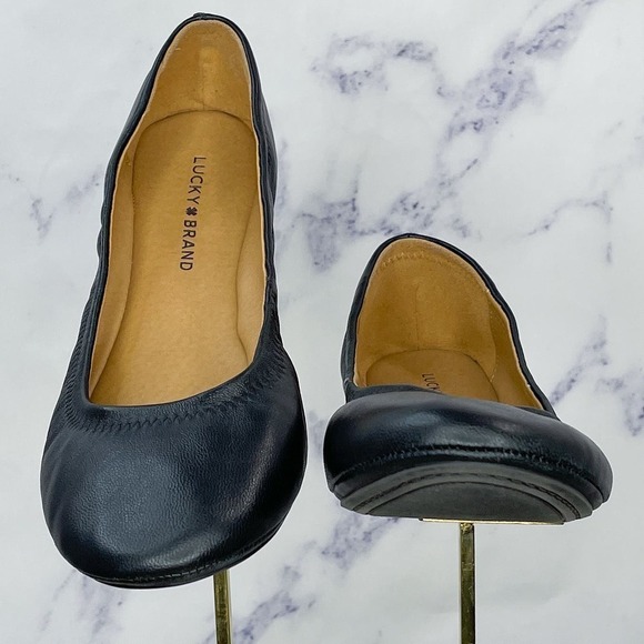 Lucky Brand | ‘Erin’ Black Leather Flats | 10 - Picture 1 of 12